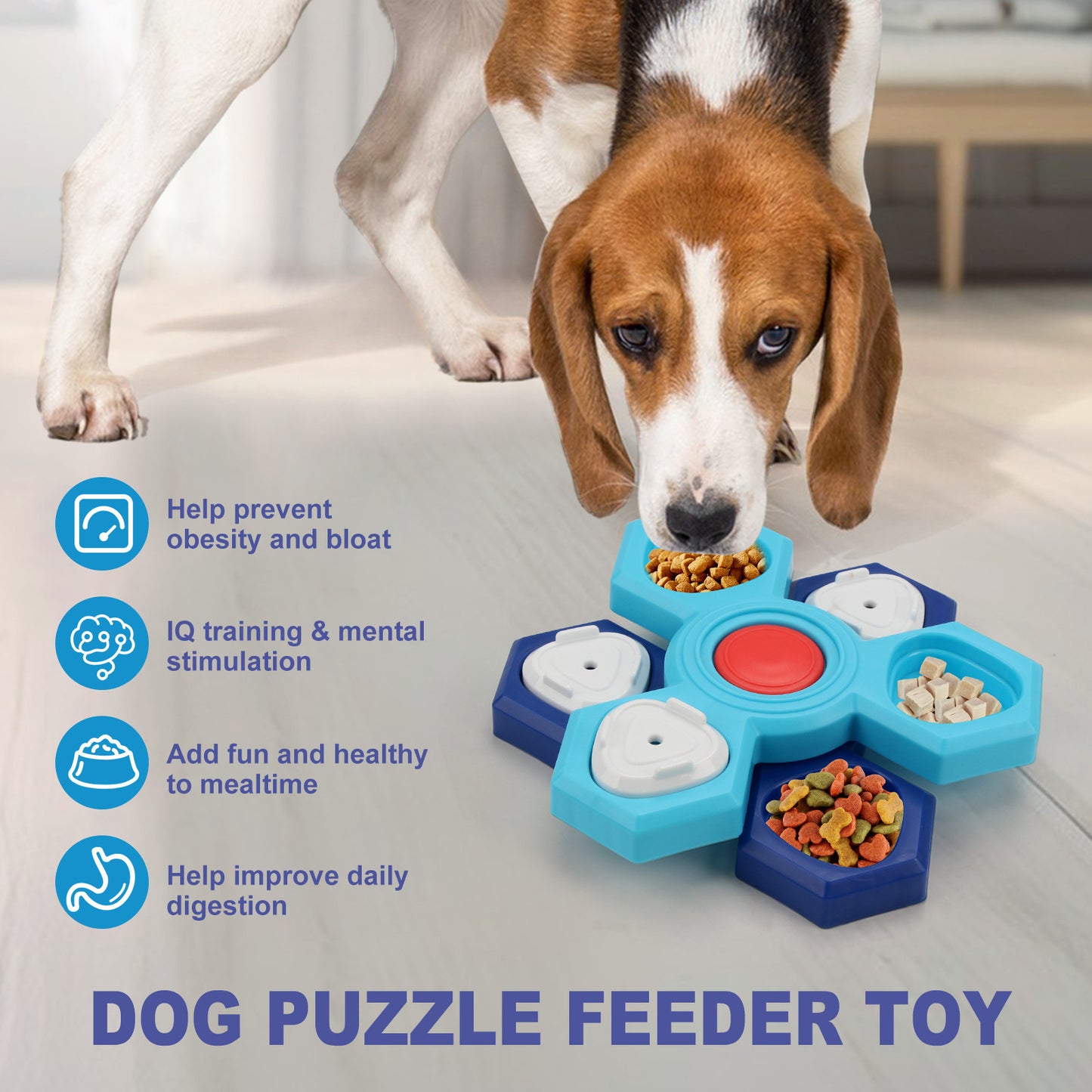 Dog using 4-layer slow feeder bowl for enrichment and slow eating benefits