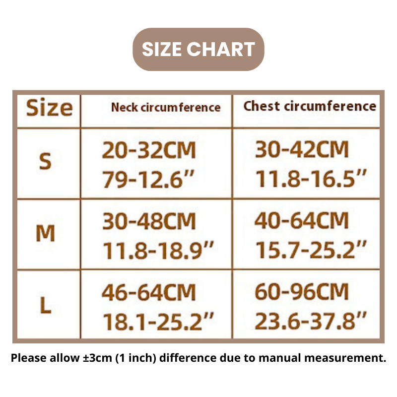 size chart with the differents sizes