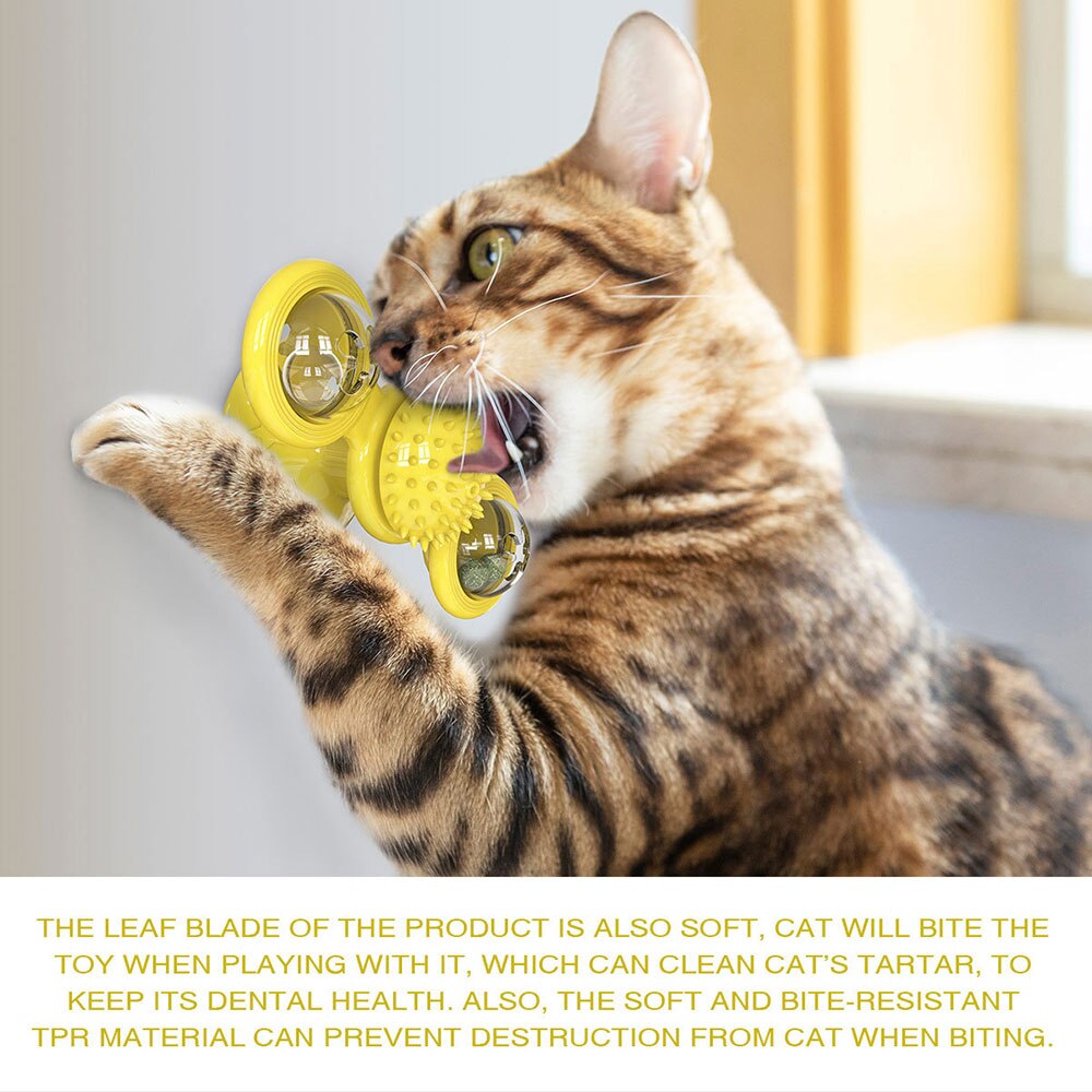 Cat windmill toy with suction base, catnip, and LED ball for interactive play and stress relief bitte toy