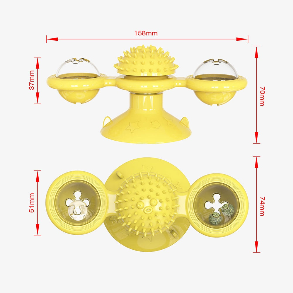 Cat windmill toy with suction base, catnip, and LED ball for interactive play and stress relief size