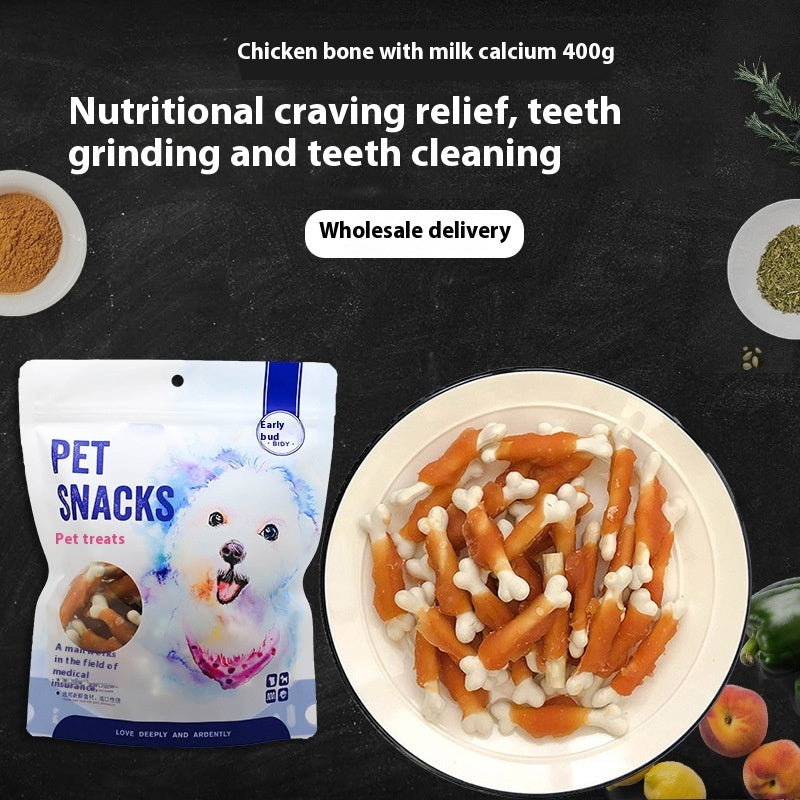 Chicken Wrapped Milk Bone 400g – Product Display nutritional craving relief, teeth griding and teeth cleaning