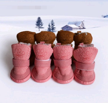 Dog-Shoes-Winter-Boots-Brown-Pink-Set