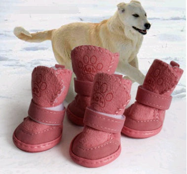 Cute pink Winter Dog Shoes designed to keep your dog’s paws warm and cozy during outdoor adventures in the snow. Perfect for small dogs.