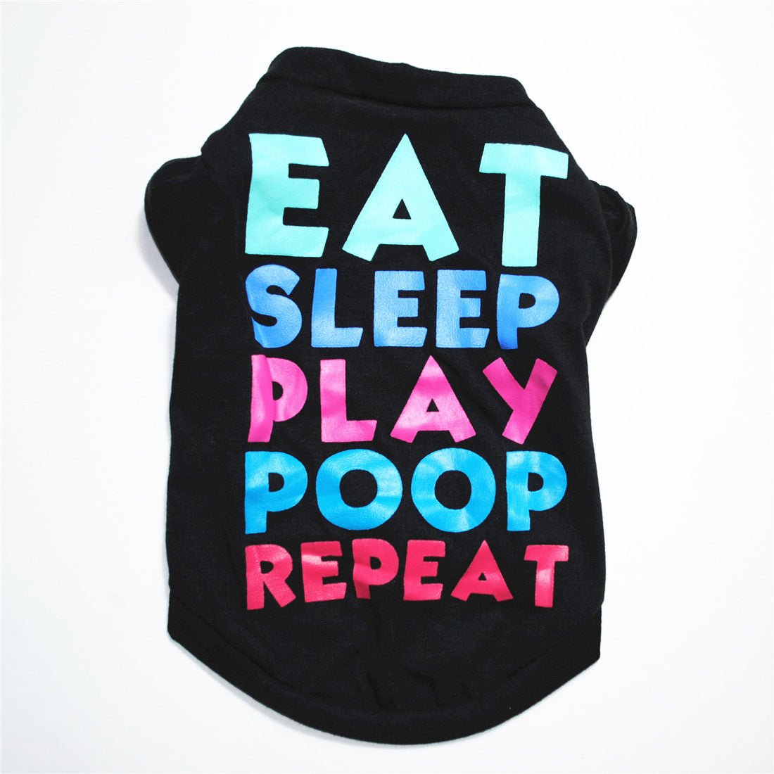 Eat Sleep Play Poop Repeat Funny Dog T-Shirt for Summer image with back variant close up
