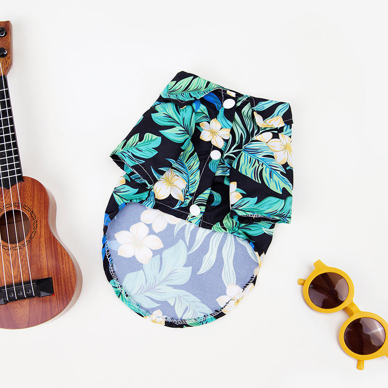 Hawaiian Pet Shirt for Dogs and Cats with a floral leaves print, perfect for summer. A stylish and comfortable option for your pet's warm weather wardrobe.