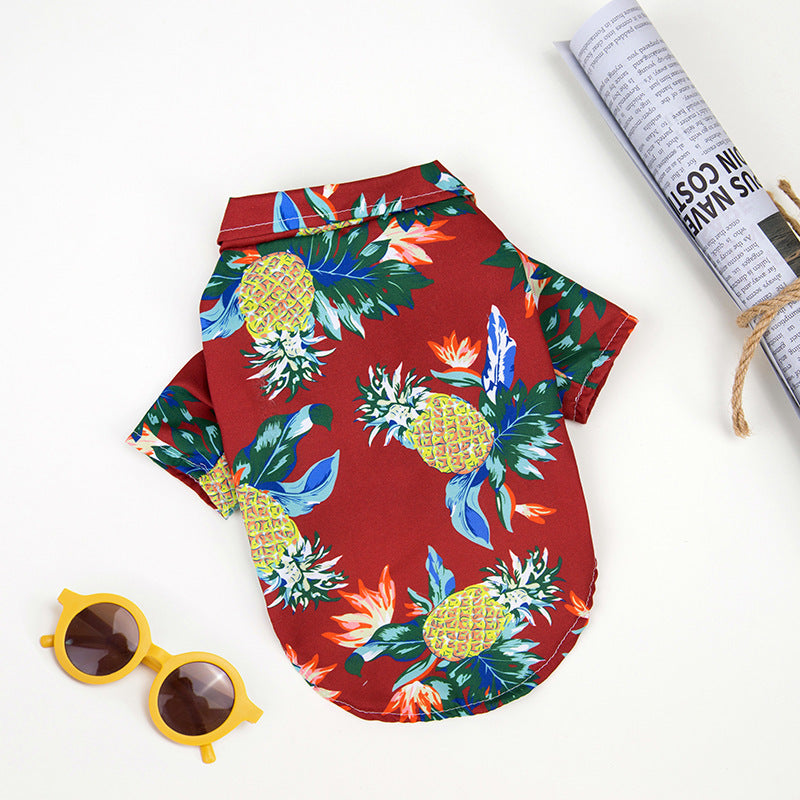 Wine red Hawaiian Pet Shirt for Dogs and Cats with pineapple print for dogs and cats, designed for a stylish and tropical summer look, ensuring comfort and durability.