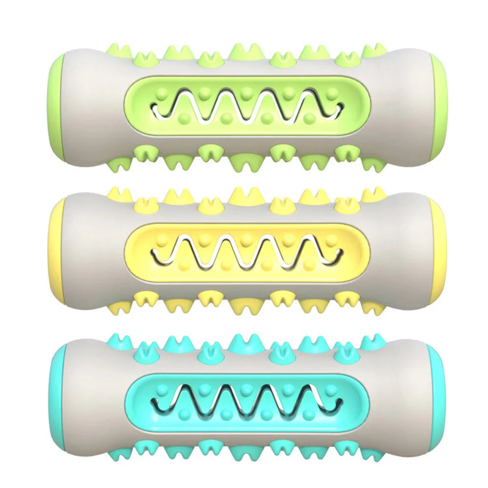 Dog Dental Chew Toy in blue, green, and yellow, designed to clean teeth, remove tartar, and strengthen the jaw, offering a fun and engaging chewing experience for dogs.