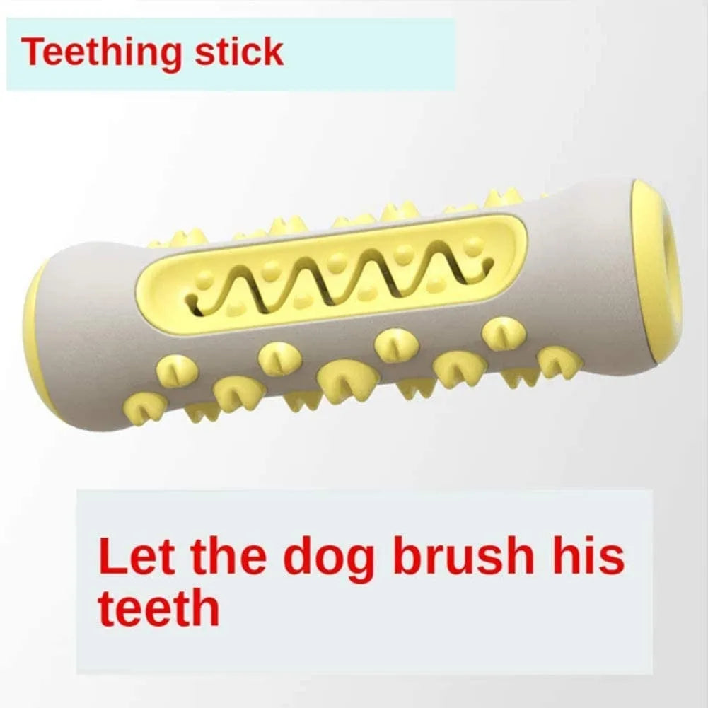 Dog Dental Chew Toy in yellow, with raised particles to clean teeth, remove tartar, and strengthen the jaw, as a fun chew toy for dogs.
