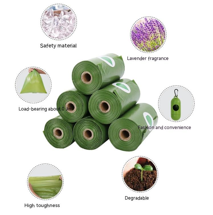 Highlighting the benefits and quality of Biodegradable Pet Waste Bags including durability, leak-proof design, lavender scent, and eco-friendly materials