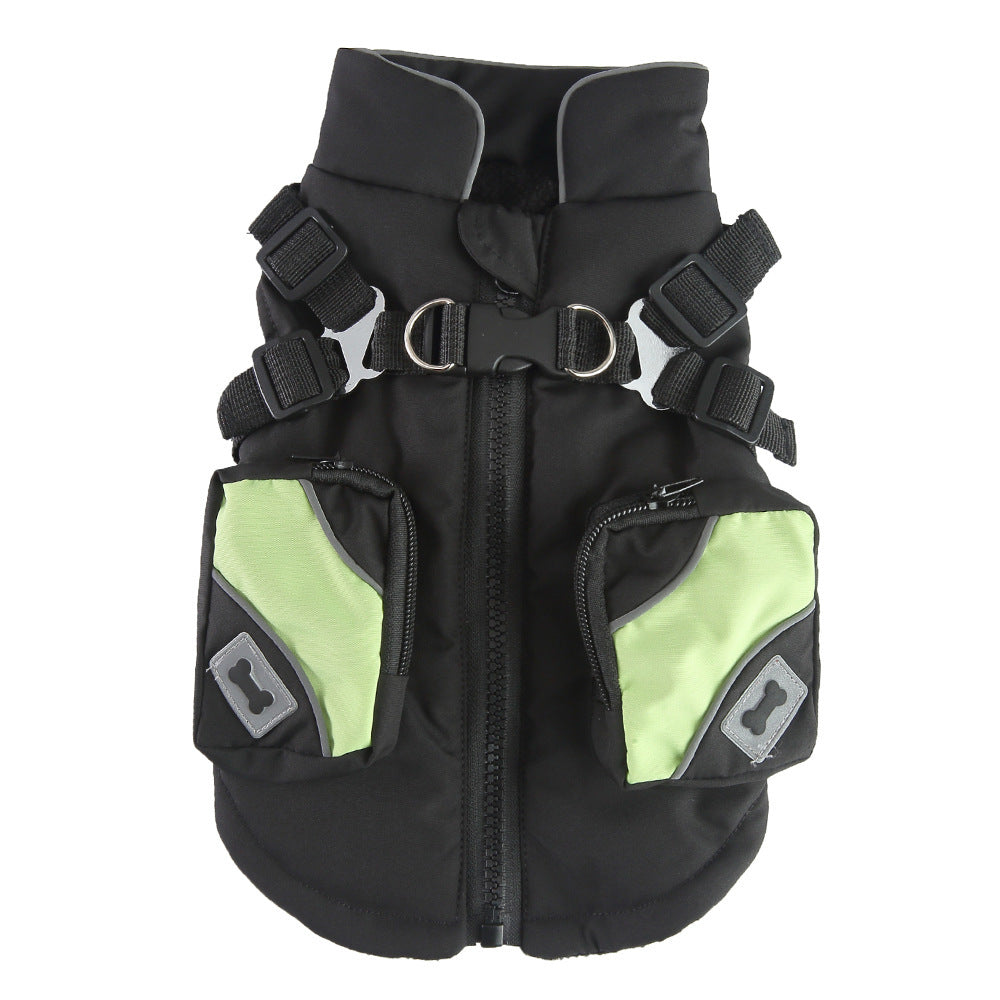 Black Winter Cotton Dog Jacket ideal for keeping your pet warm during the colder months.