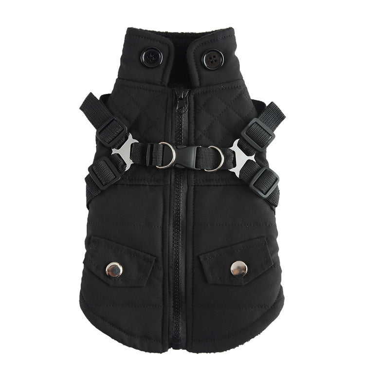 Black Winter Cotton Dog Jacket providing warmth and comfort for your pet in cold weather