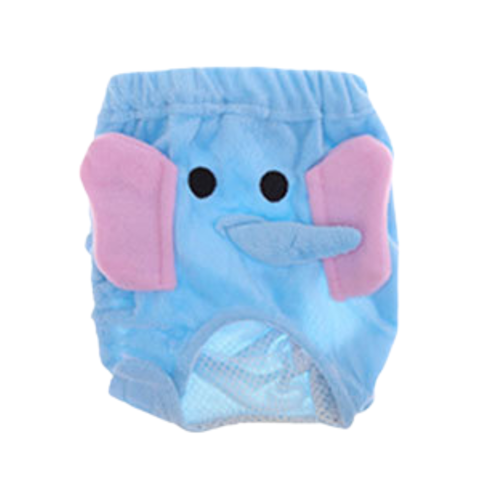 Blue Reusable Dog Diapers with elephant design on a white background