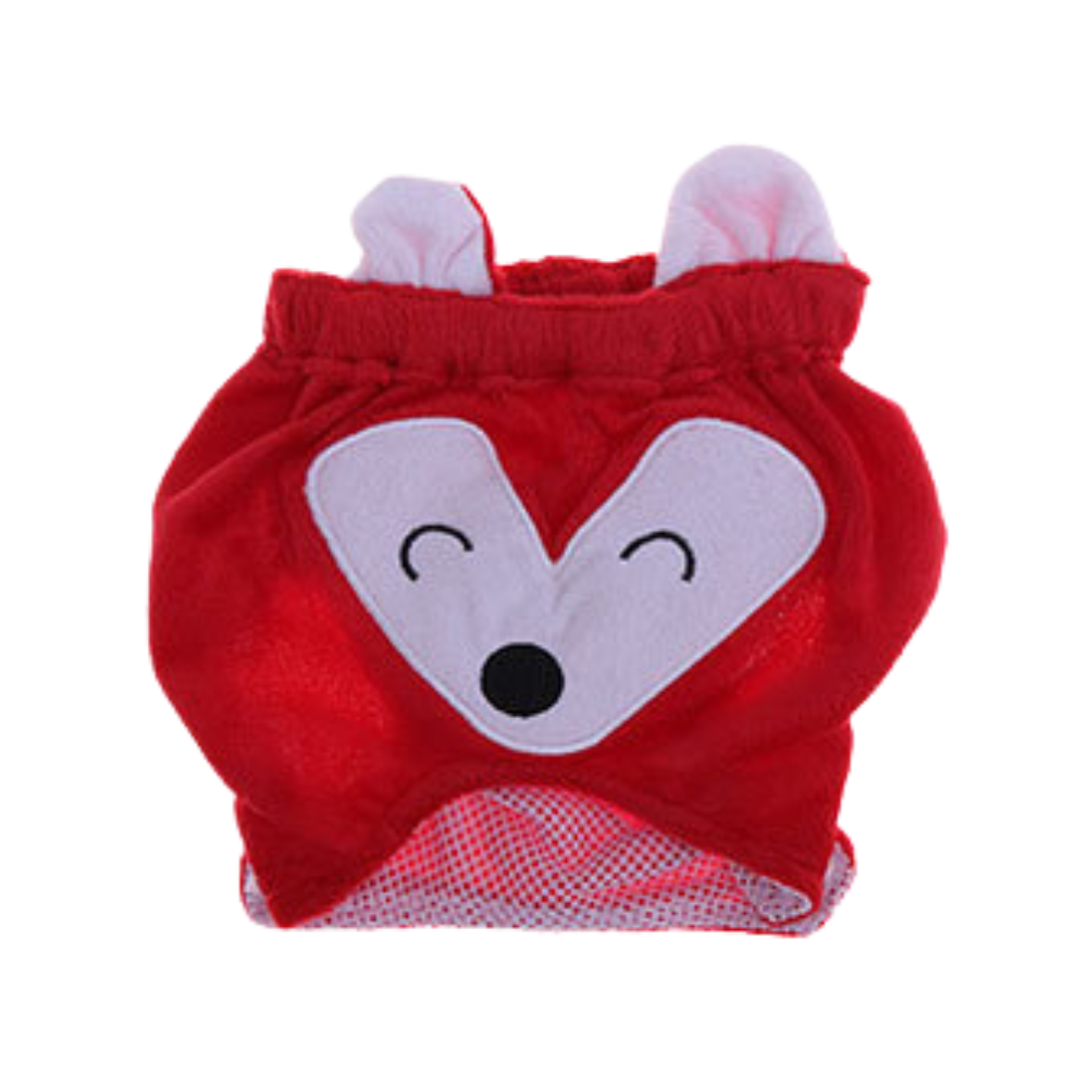 Red Reusable Dog Diapers with fox face design on a white background