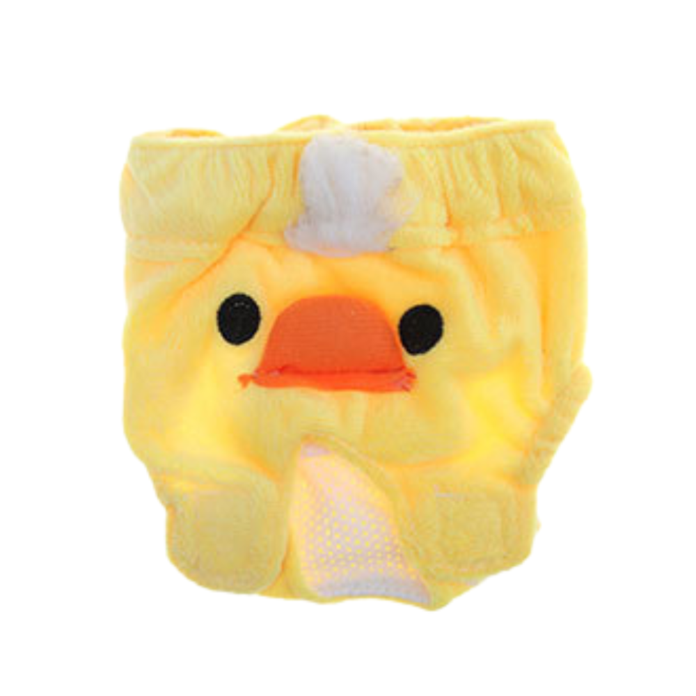 Yellow rubber duck Reusable Dog Diapers with a white tuft on a white background