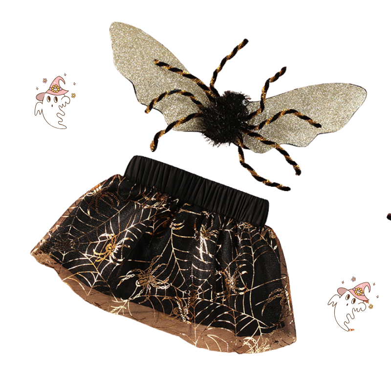 Spider-themed children's shorts with spider wings on a white background