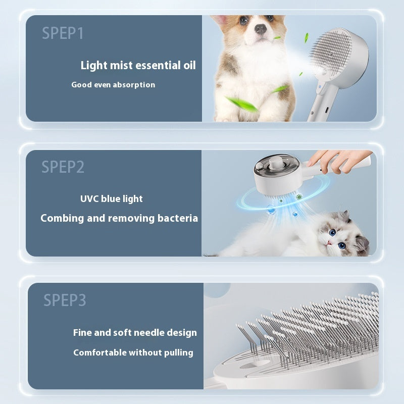 UV pet grooming brush with mist for dogs and cats steps
