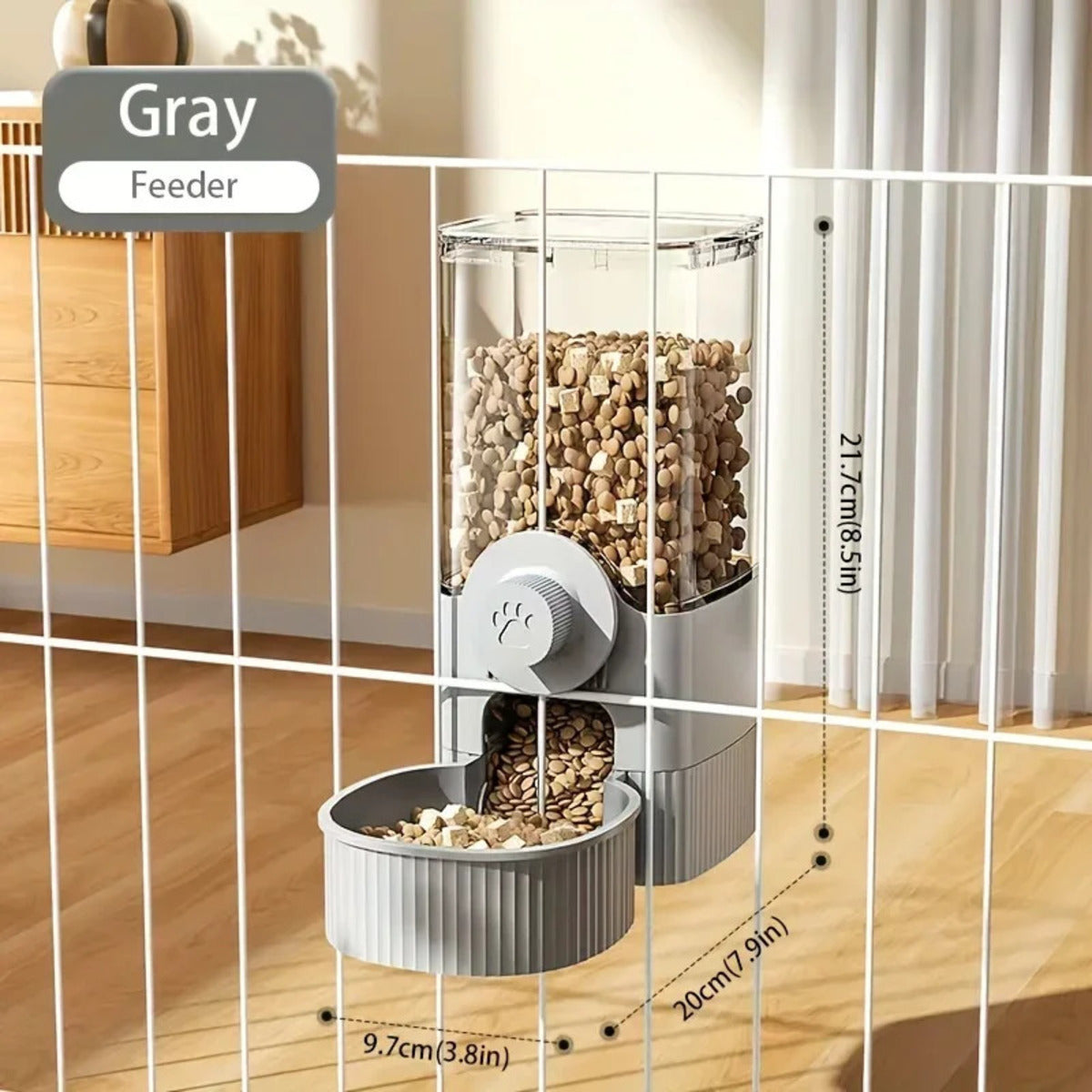 Automatic Pet Feeder for Small Pets, puppies, and rabbits β elegant gray, side by side view gray feeder