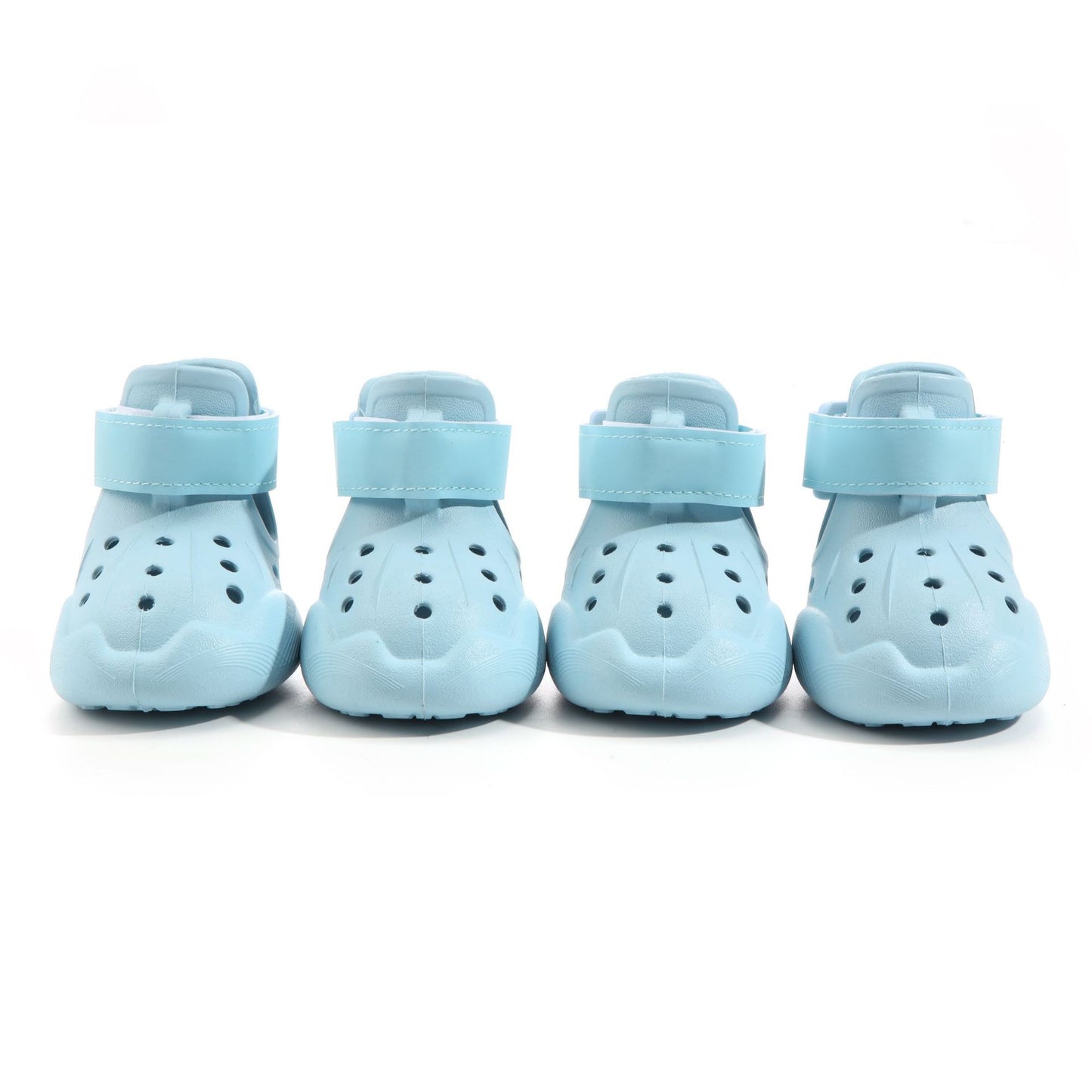 Set of 4 blue Summer Dog Crocs displayed on a neutral pastel background picture 2