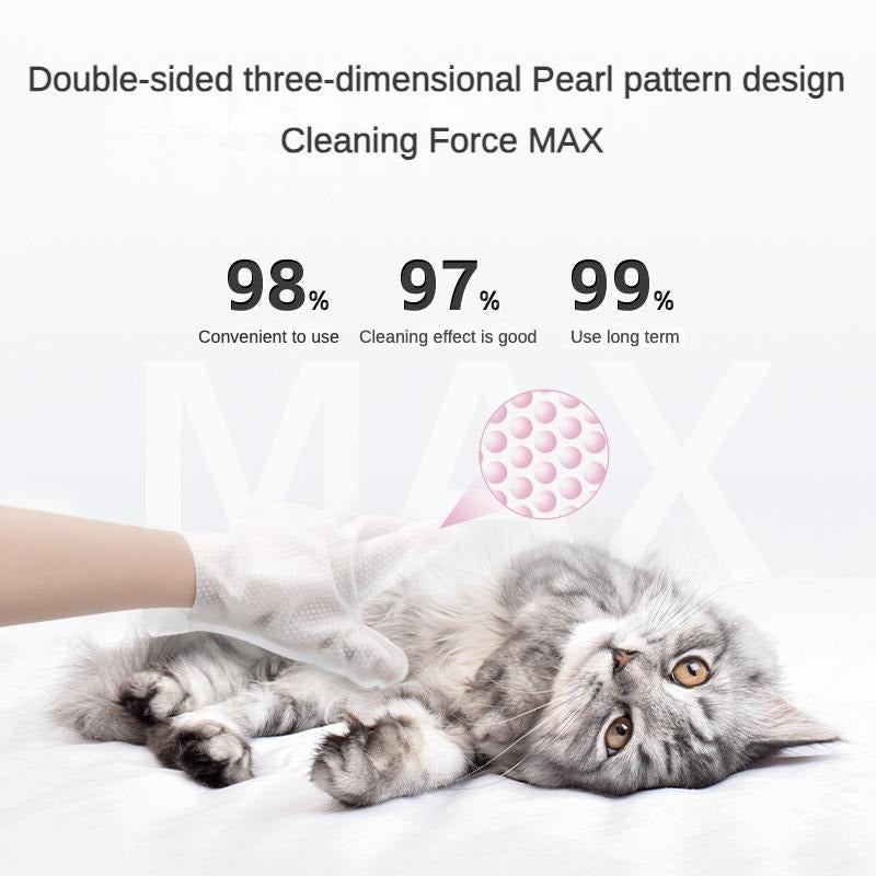 Cat enjoying the benefits of Pet Cleaning Glove Wipes – Hypoallergenic, gentle, and coconut oil-infused for sensitive skin