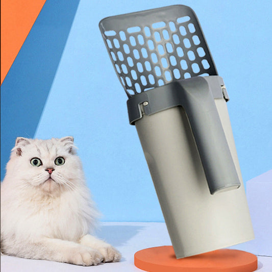 Cat Litter Scooper with Storage Box and a cat next to it main image