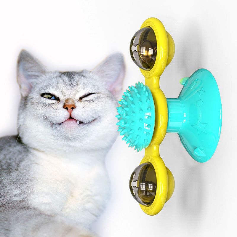 Cat windmill toy with suction base, catnip, and LED ball for interactive play and stress relief cover image