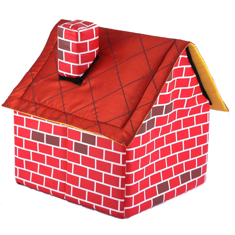 Back view of Chimney Villa Pet House, cozy and durable indoor pet bed for cats and small dogs