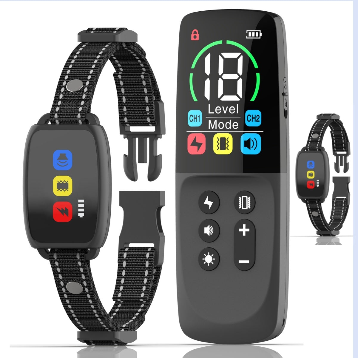 color screen dog training collar with color LCD screen, waterproof design, and adjustable strap for dogs of all sizes variant