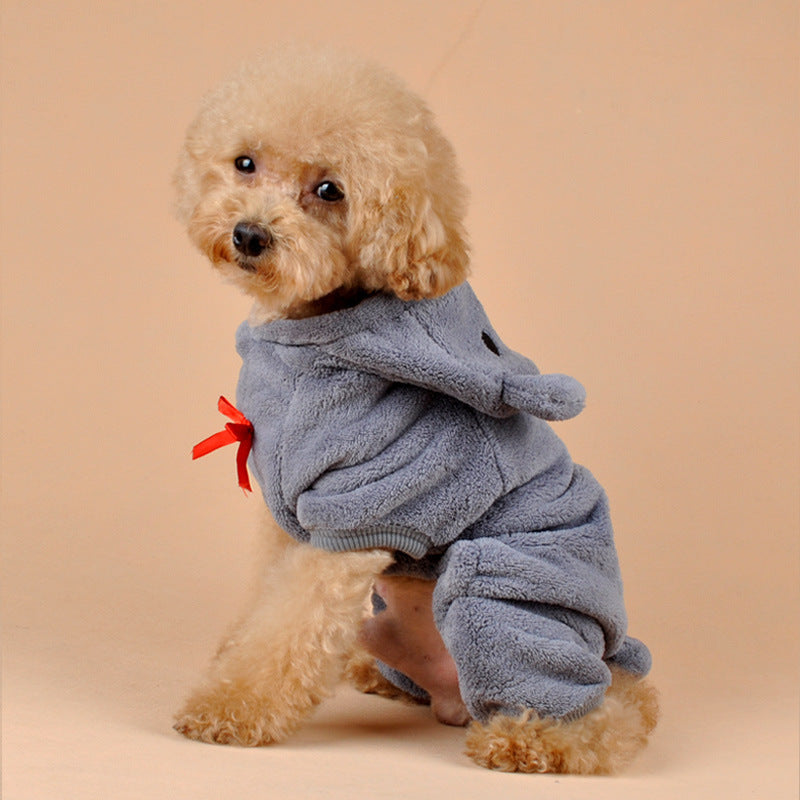 Pet wearing the Pet Hoodie for Dogs and Cats in gray, seat– soft coral fleece with hood for warmth.