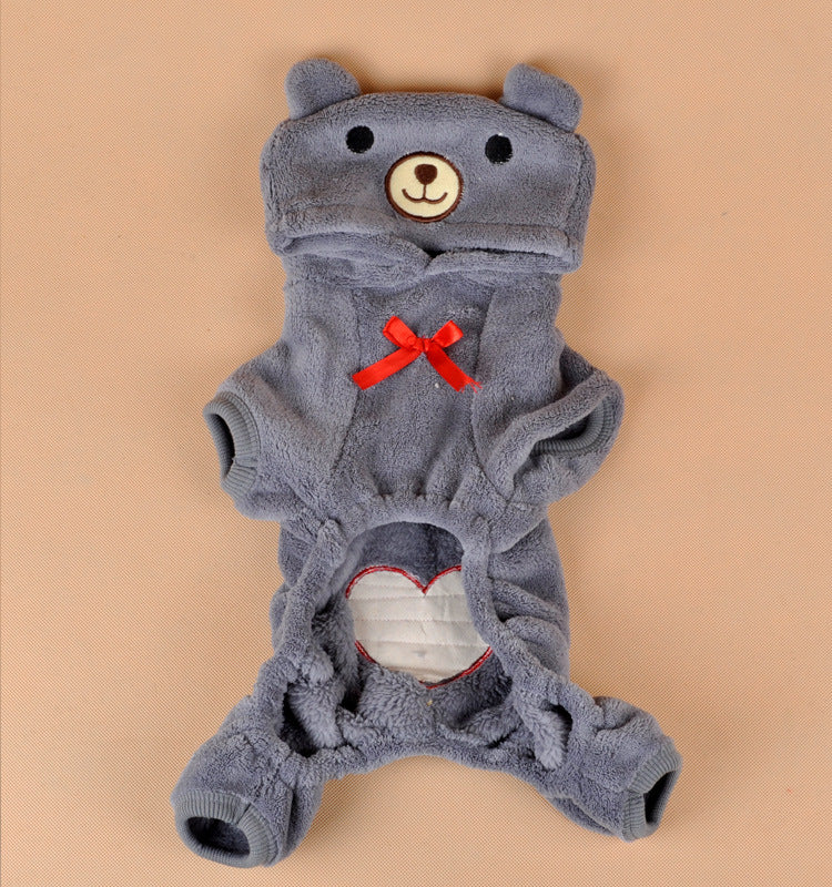 Pet Hoodie for Dogs and Cats in gray – soft coral fleece pet hoodie with heart detail and hood, close up