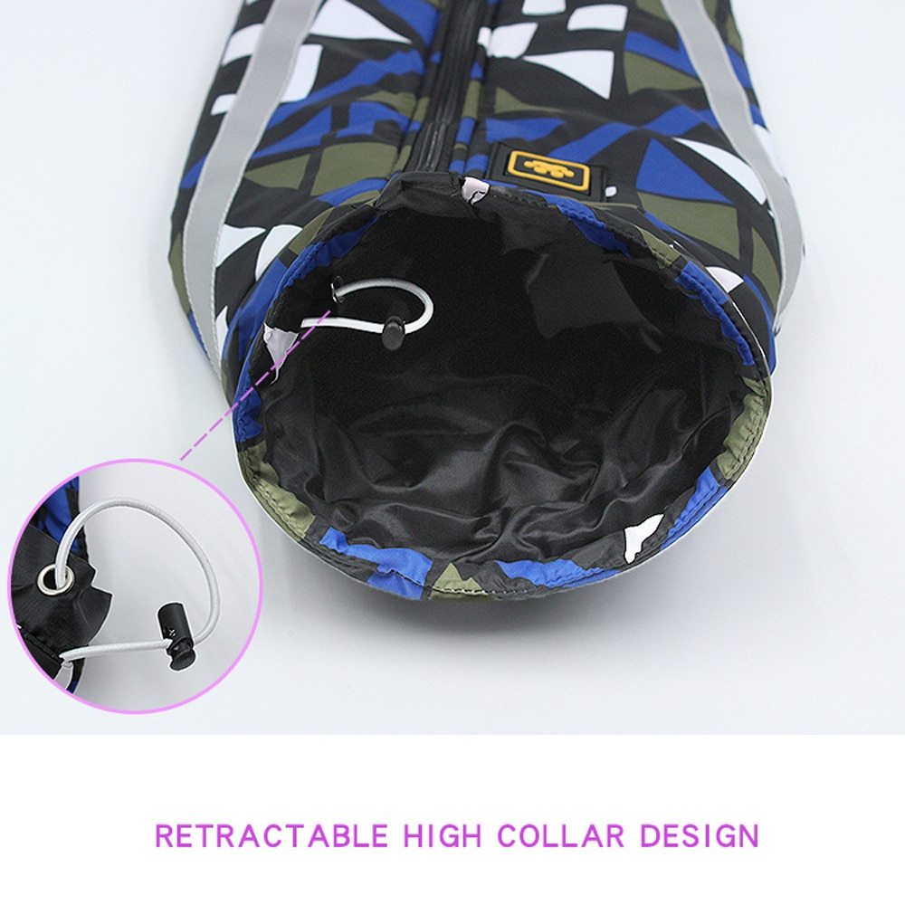 Waterproof dog vest showcasing retractable high collar design.