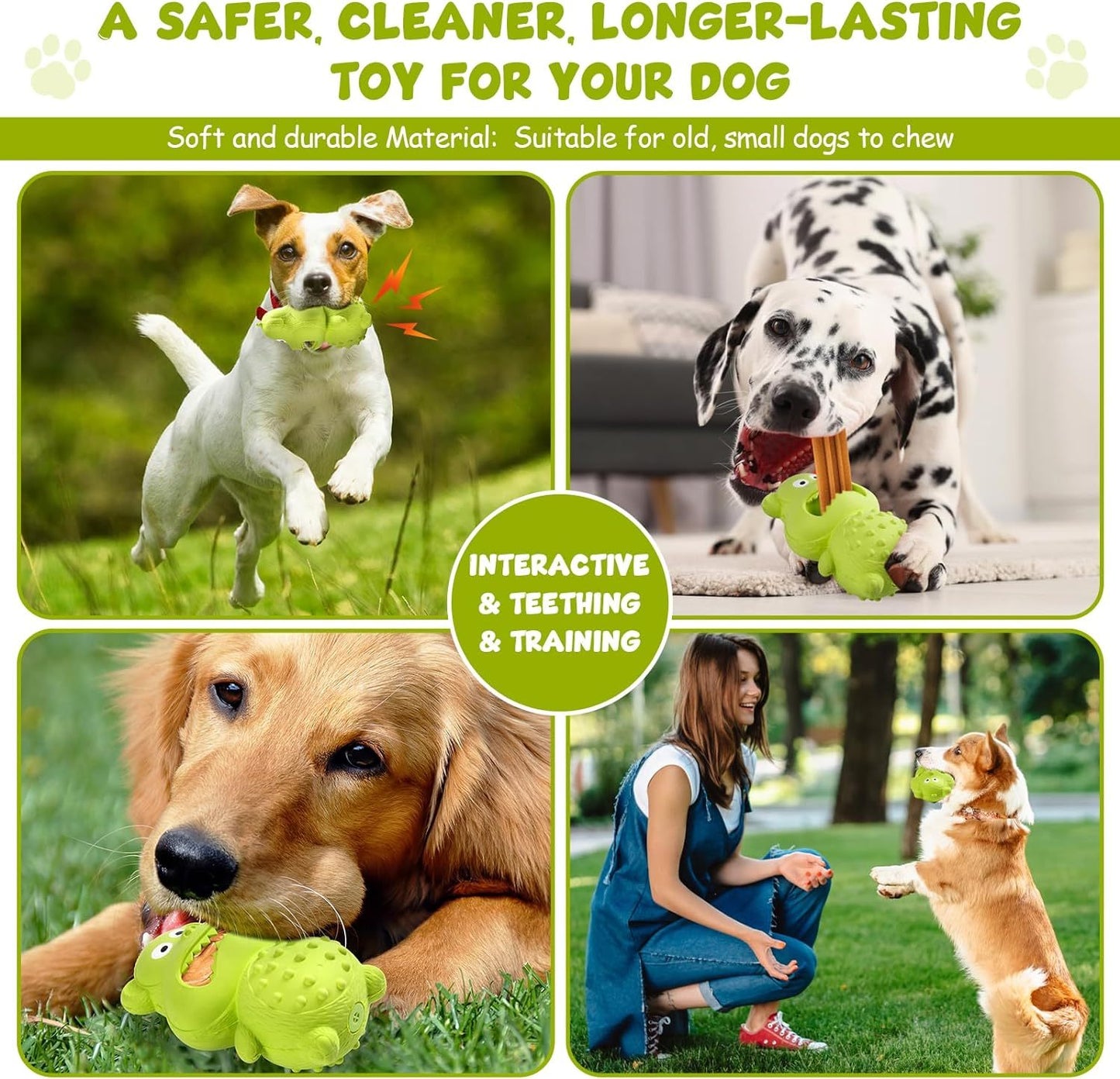 Four dogs of various breeds playing with Best Dog Chew Toy for aggressive chewers, highlighting fun, toughness, and interaction.
