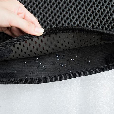 Double layer waterproof cat litter mat with cat – traps litter and keeps floors clean close up