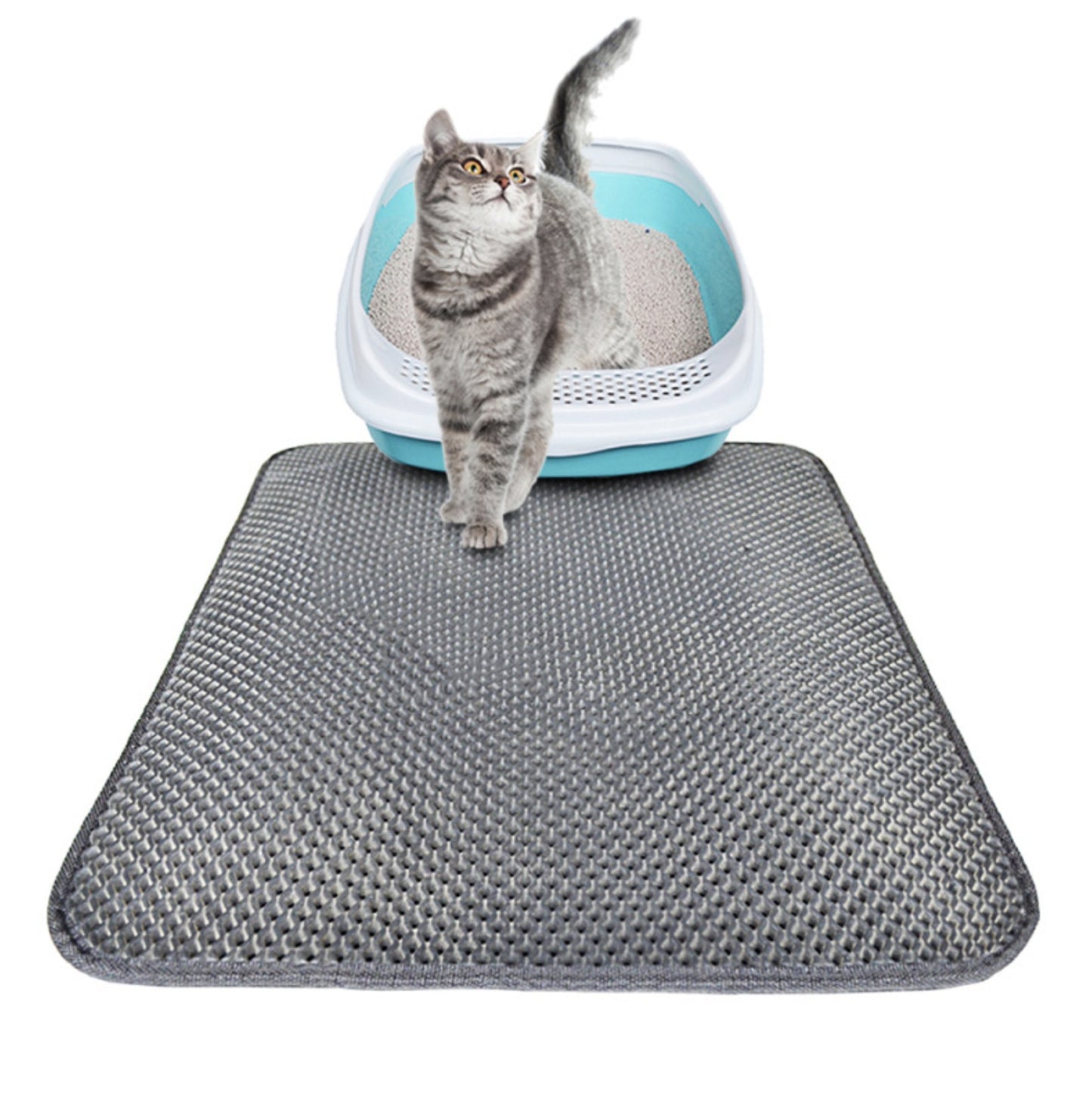 Double layer waterproof cat litter mat with cat – traps litter and keeps floors clean gray variant