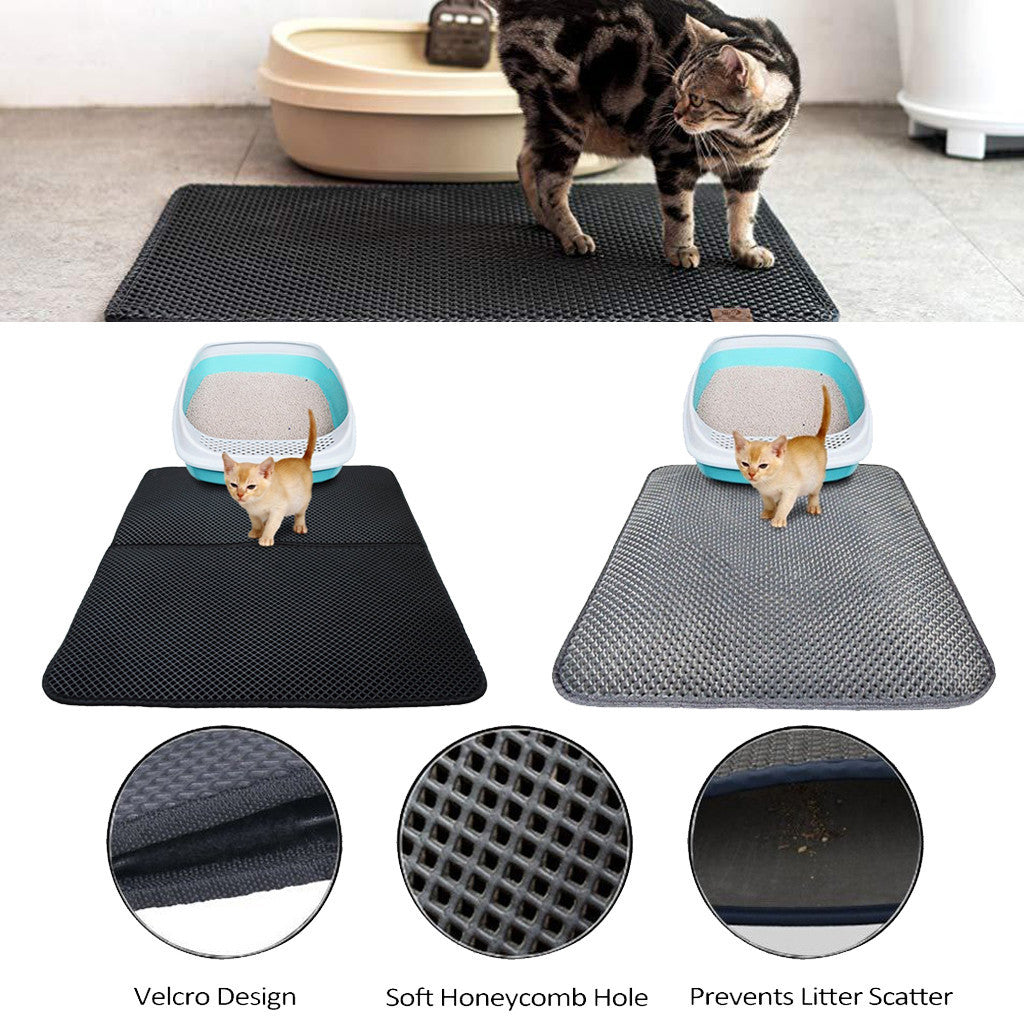 Double layer waterproof cat litter mat with cat – traps litter and keeps floors clean main image