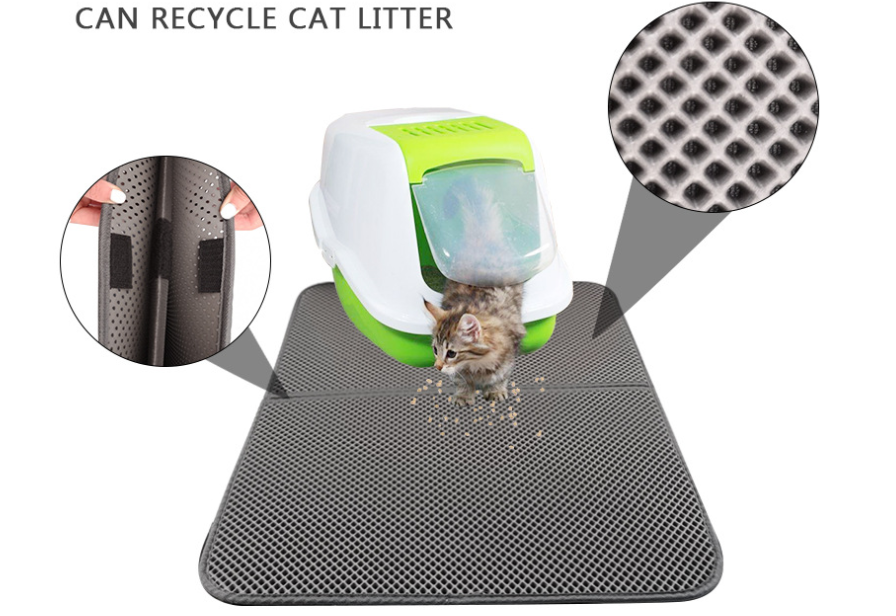 Double layer waterproof cat litter mat with cat – traps litter and keeps floors clean recycle cat litter