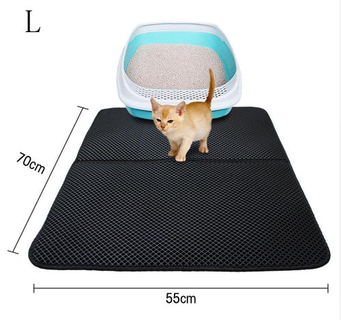Double layer waterproof cat litter mat with cat – traps litter and keeps floors clean size L