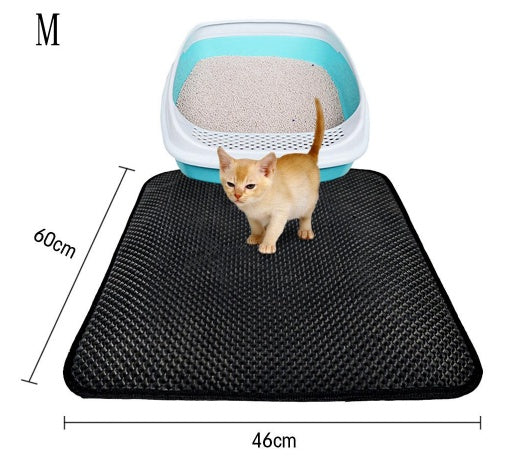 Double layer waterproof cat litter mat with cat – traps litter and keeps floors clean size M
