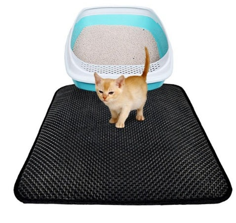 Double layer waterproof cat litter mat with cat – traps litter and keeps floors clean variant black