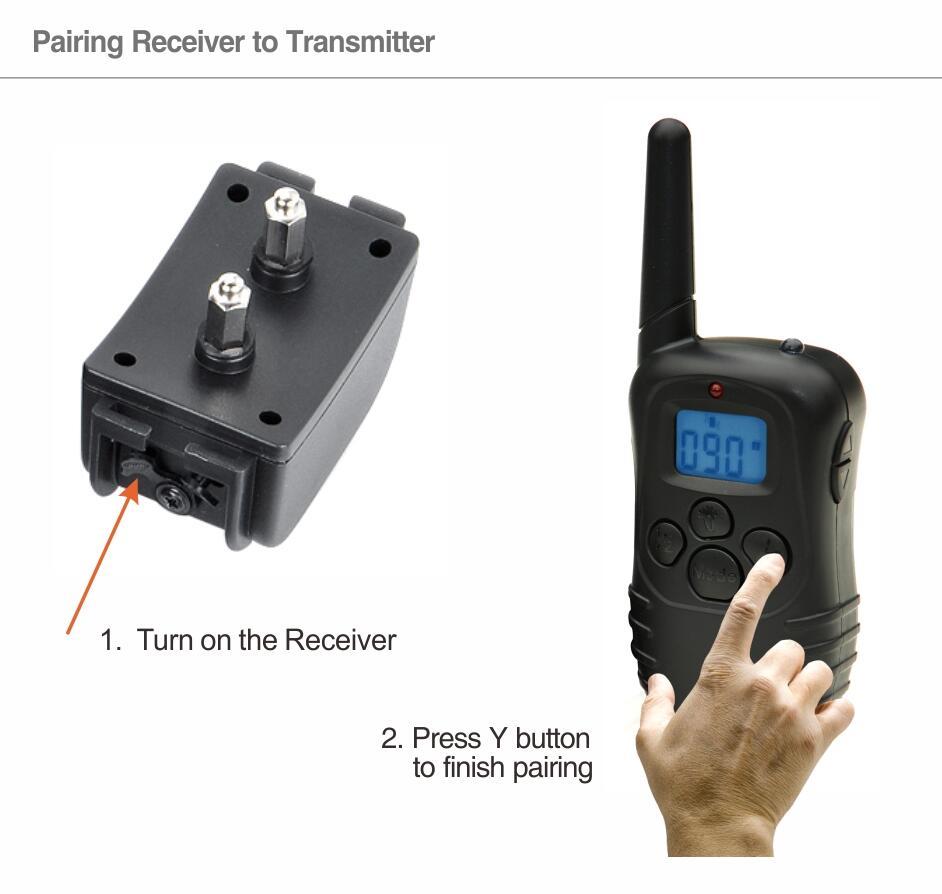 Step-by-step guide showing the pairing process for the electric dog training collar with remote control