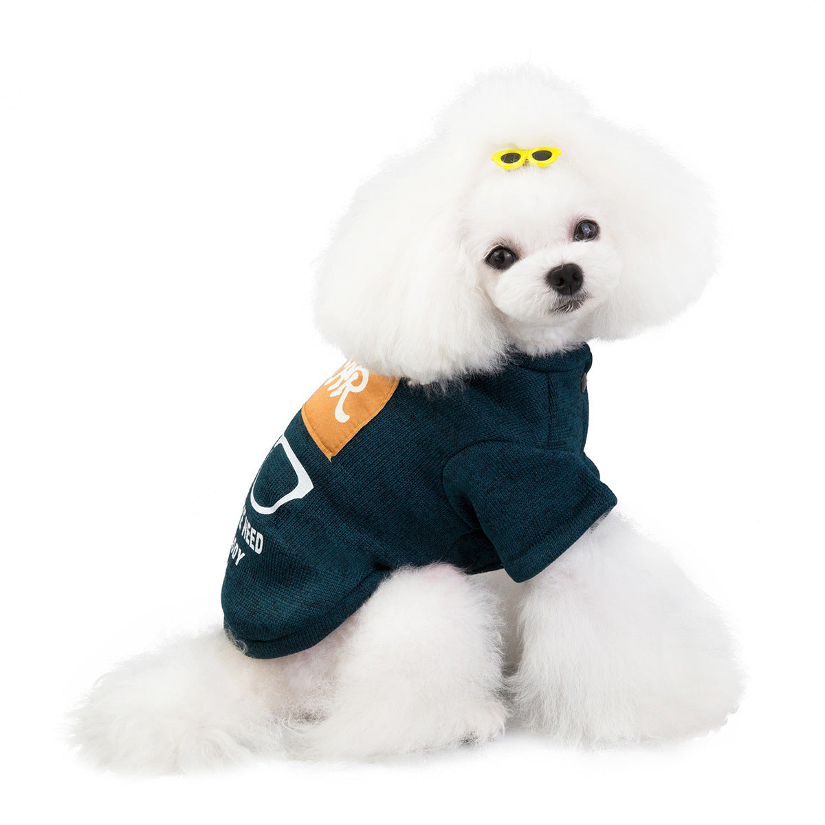 Small dog wearing green Pet Clothes for Dogs and Cats rear view