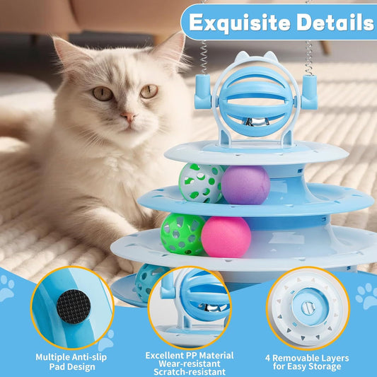 Interactive cat puzzle toy with 6 balls and teasing rods for mental stimulation and fun play, perfect for indoor cats and kittens cover image