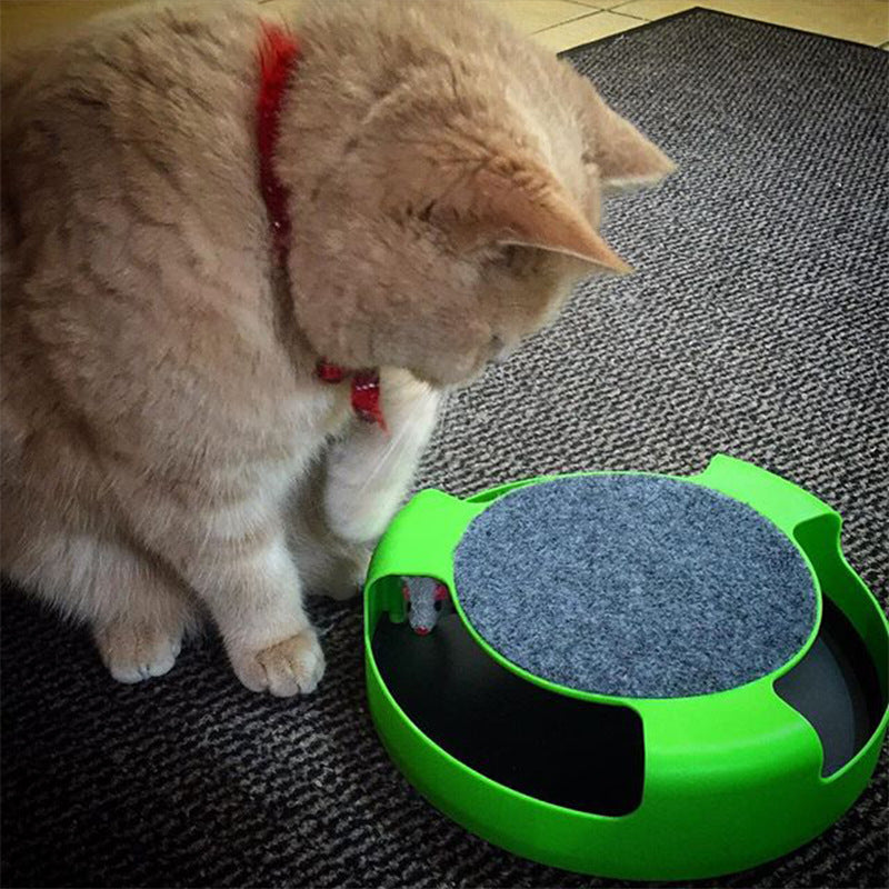 Interactive green mouse cat toy with built-in scratch board for kittens cat playing