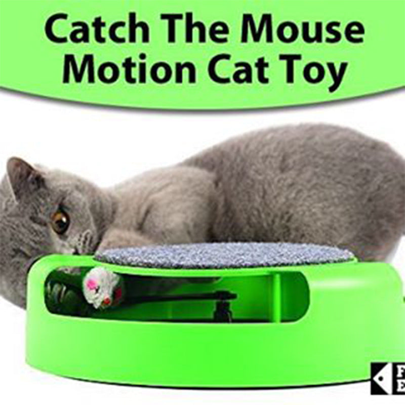 Interactive green mouse cat toy with built-in scratch board for kittens close up