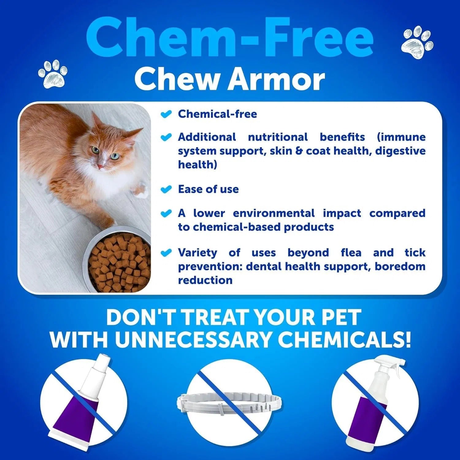 Natural Flea and Tick Chews for Cats– 132 soft treats bottle chem free