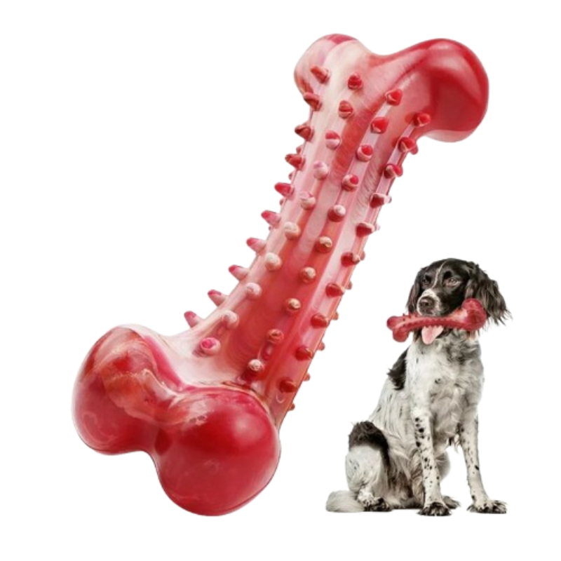 Red bone-shaped Natural Rubber Chew Toy for Heavy Chewers with meat flavor, durable for teething and aggressive chewers cover image