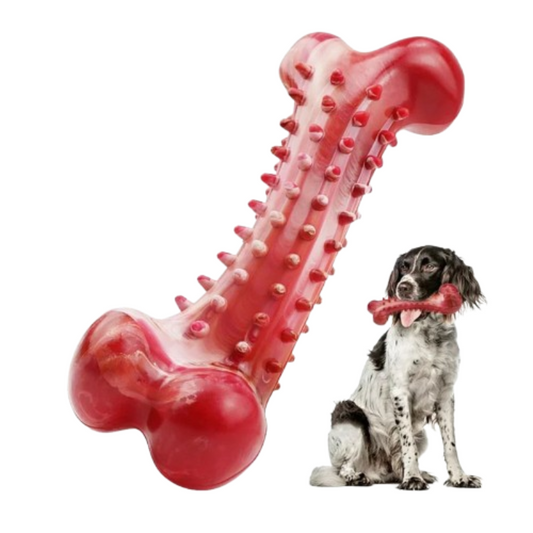 Red bone-shaped Natural Rubber Chew Toy for Heavy Chewers with meat flavor, durable for teething and aggressive chewers cover image