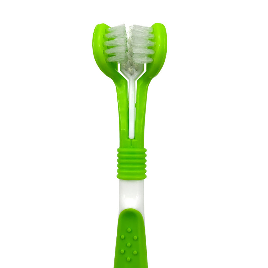 Pet dental care kit with toothbrushes and silicone finger brushes, designed for dogs and cats, displayed clearly for easy at-home oral hygiene green.