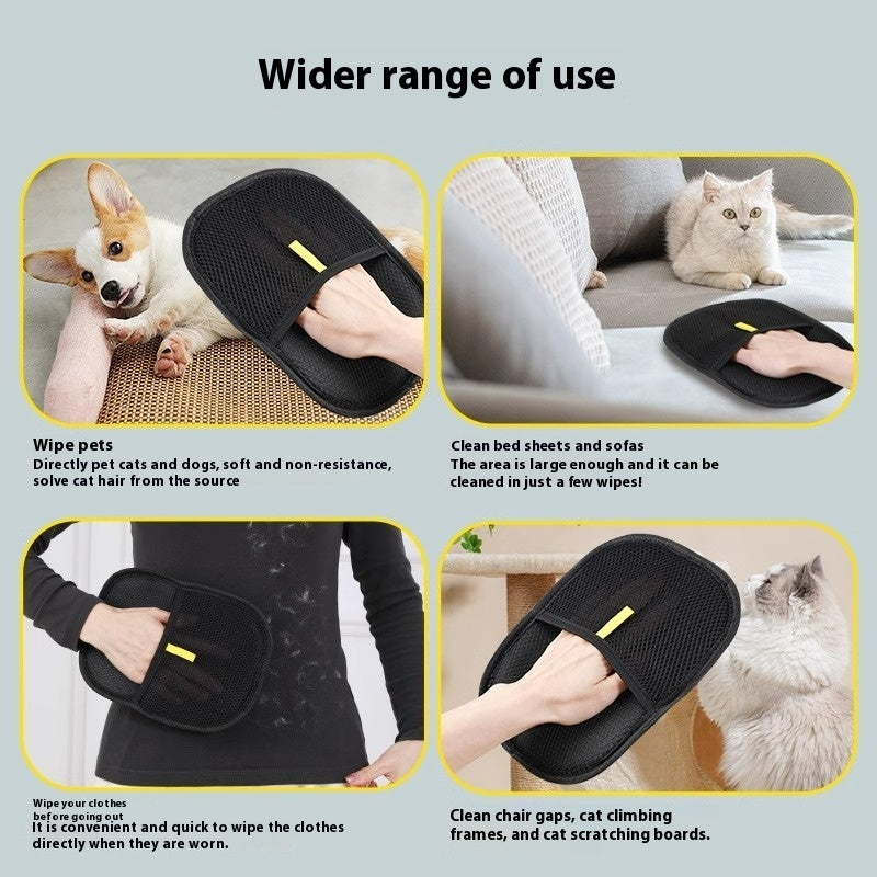 Pet hair remover glove for cats, dogs, and rabbits uses