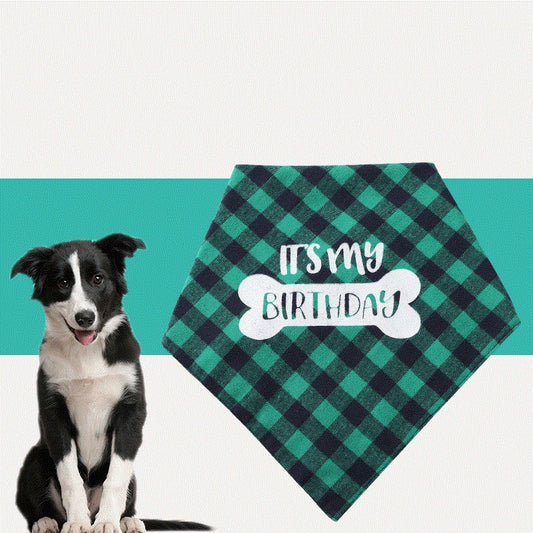 Main image of the Best Pet Saliva Towel with "It is my birthday" design, perfect for cleaning and drying pets, shown with a furry friend.
