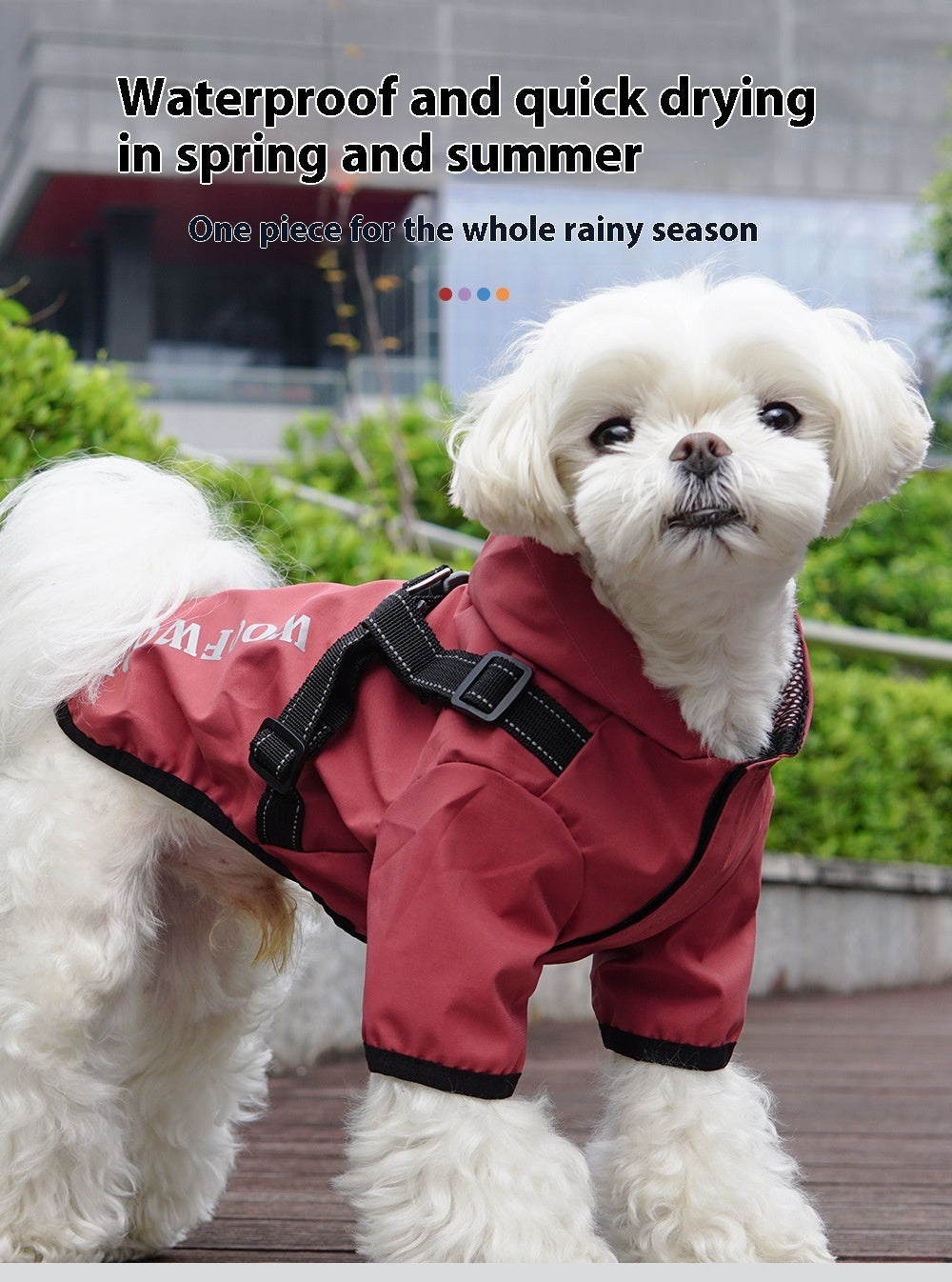 Waterproof Puppy Dog Raincoat with Reflective Chest Harness front view